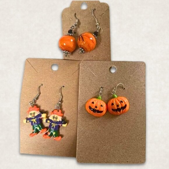 Jewelry - Halloween Earrings Trio Pumpkin Scarecrow Spider Hook Style Closure Multicolor